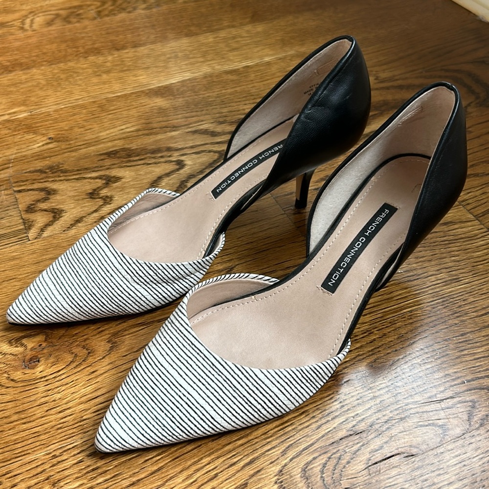 French Connection black and white leather 2” heel